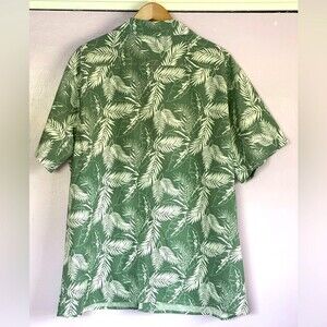 Men’s White Palm Trees Button Down Shirt Sz 2XL White & Green